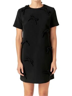 English Factory Bow Mini Dress in Black Size XS
